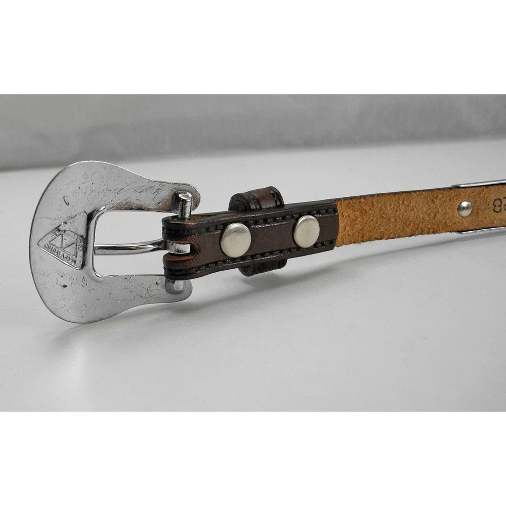 Circle Y Brown Leather Belt Engraved Silver Tone Conchos & Buckle - Size 28